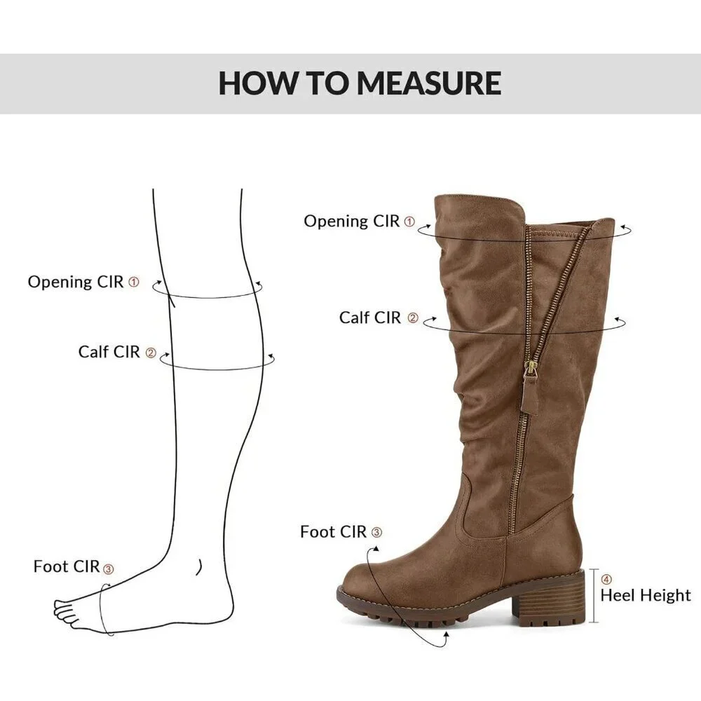 Women's Brown Mysoft Knee High Boots Chunky Heel Lug Sole Side Zipper 2 Inch